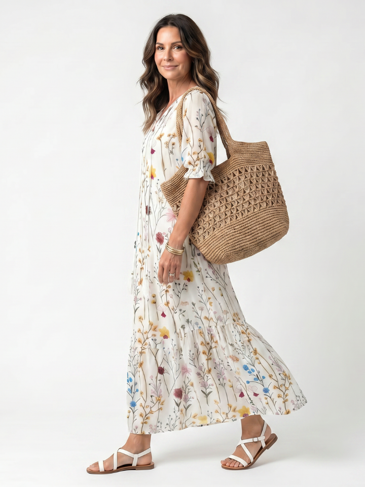 Miriam | Botanical Tassel-Tie Midi Dress