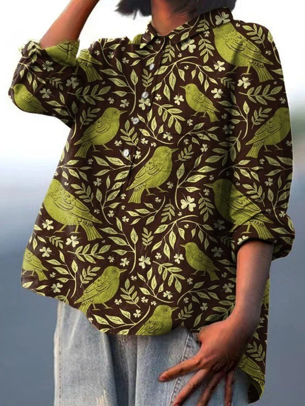Hattie | Botanical Bird Print Casual Shirt
