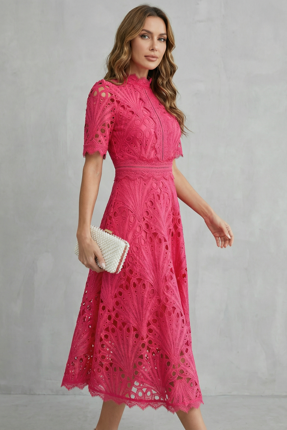 Annalise | Openwork High-Neck Midi Dress