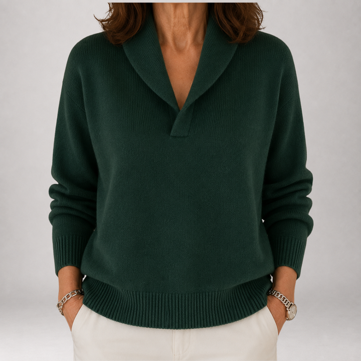 Adela | Shawl Collar V-Neck Sweater