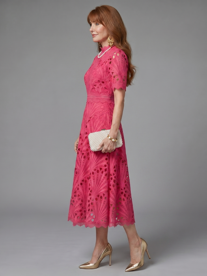 Guinevere | Fitted-Waist Eyelet Midi Dress