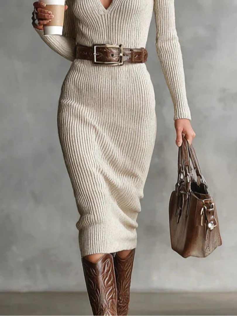 Gabriella | Ribbed Elegance Midi Dress