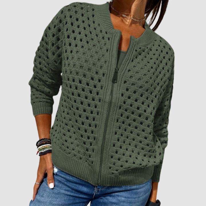 Marielle | Zip-Front Open-Knit Cardigan