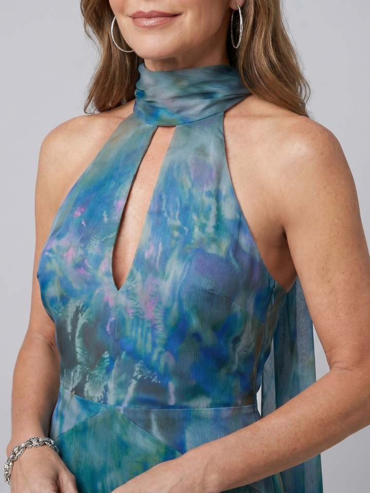 Elara | Keyhole Halter Maxi Dress