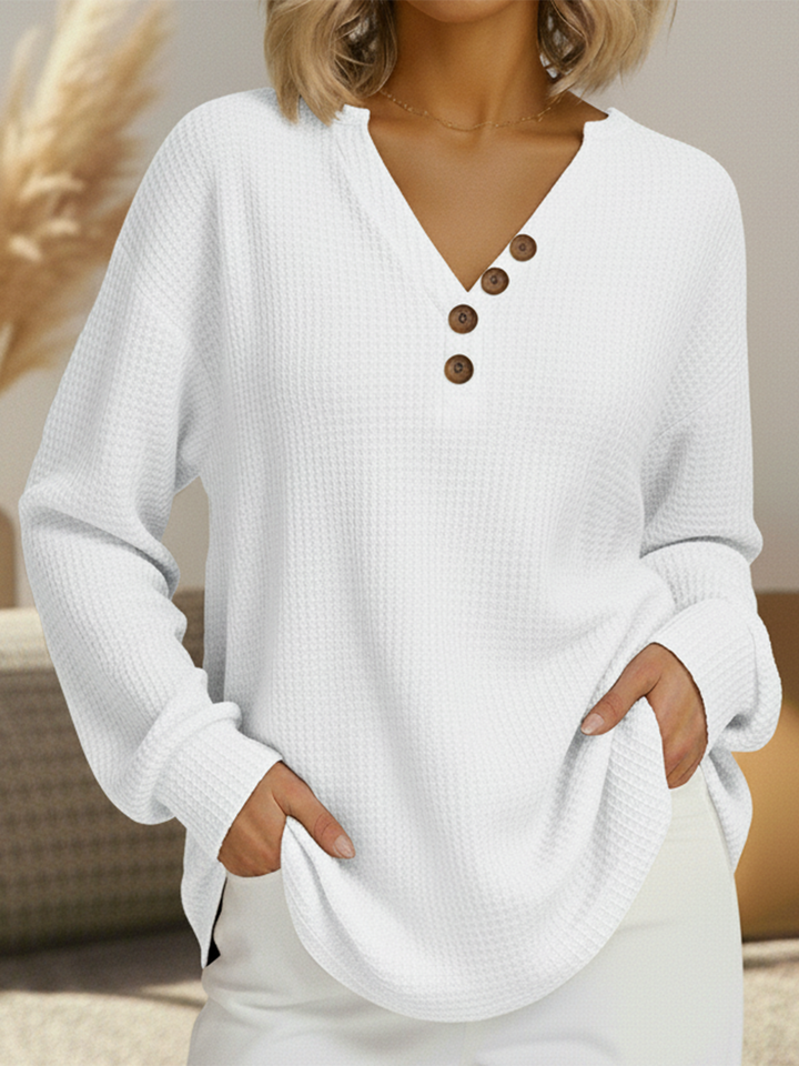 Suzanne | Relaxed Waffle-Knit Henley Top