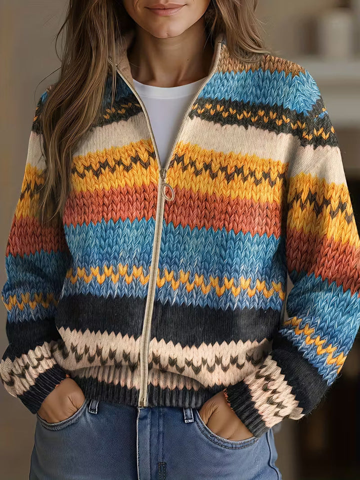 Ivy | Patterned Zip-Front Cardigan