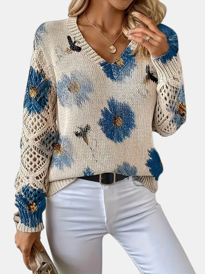 Freya | Floral V-Neck Jumper