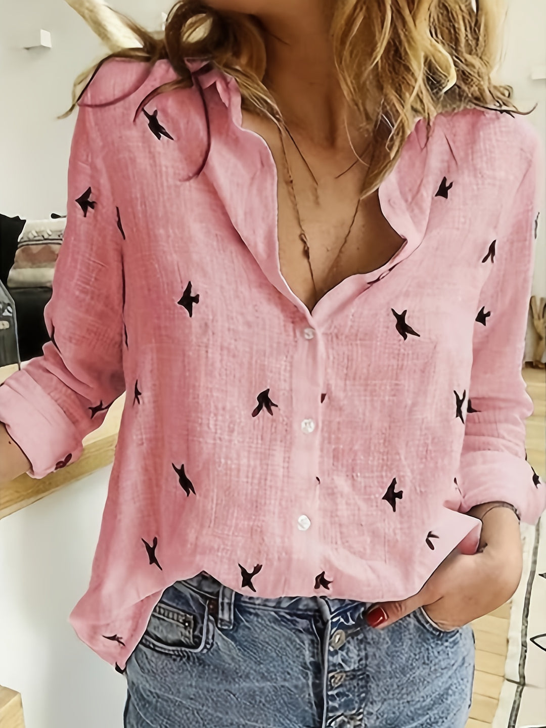 Matilda | Bird Print Button-Up Shirt