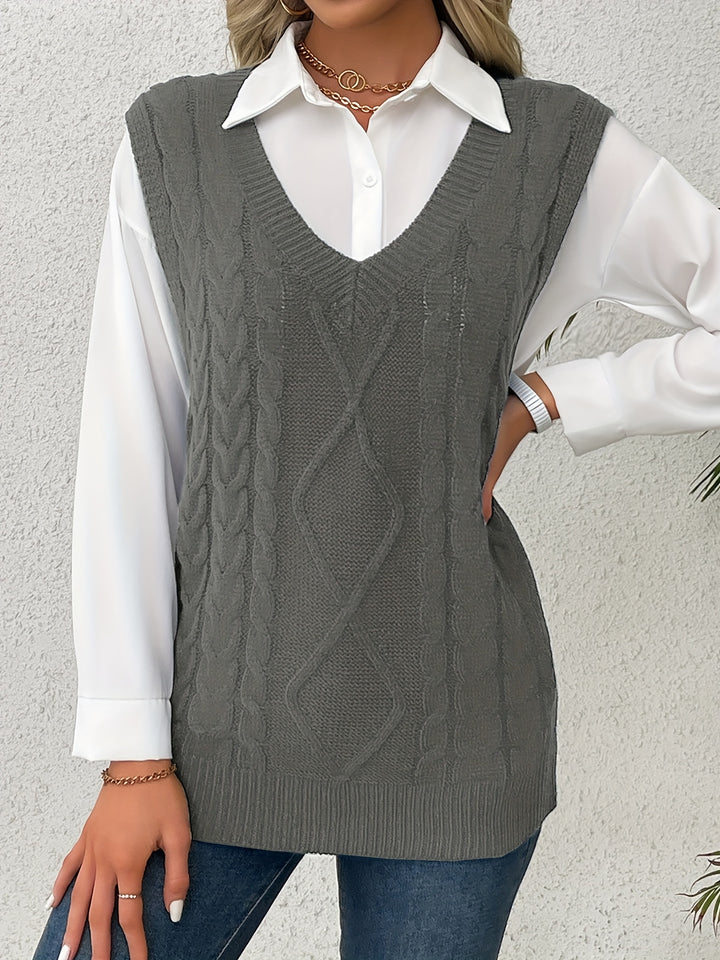 Vivian | Cable-Knit V-Neck Sweater Vest