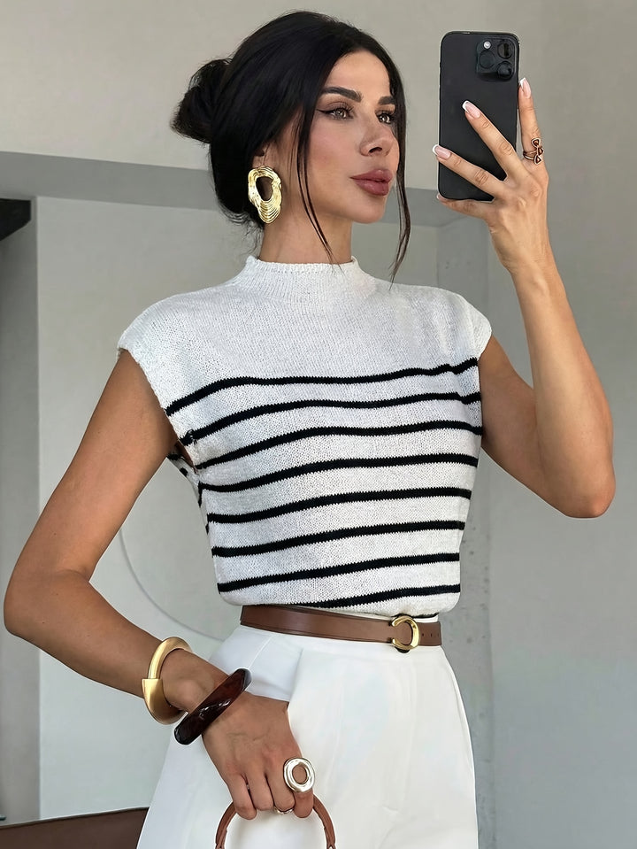 Rose | Striped Mock-Neck Knit Top