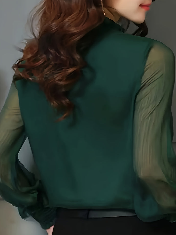 Leonora | Sheer-Sleeve Stand Collar Blouse