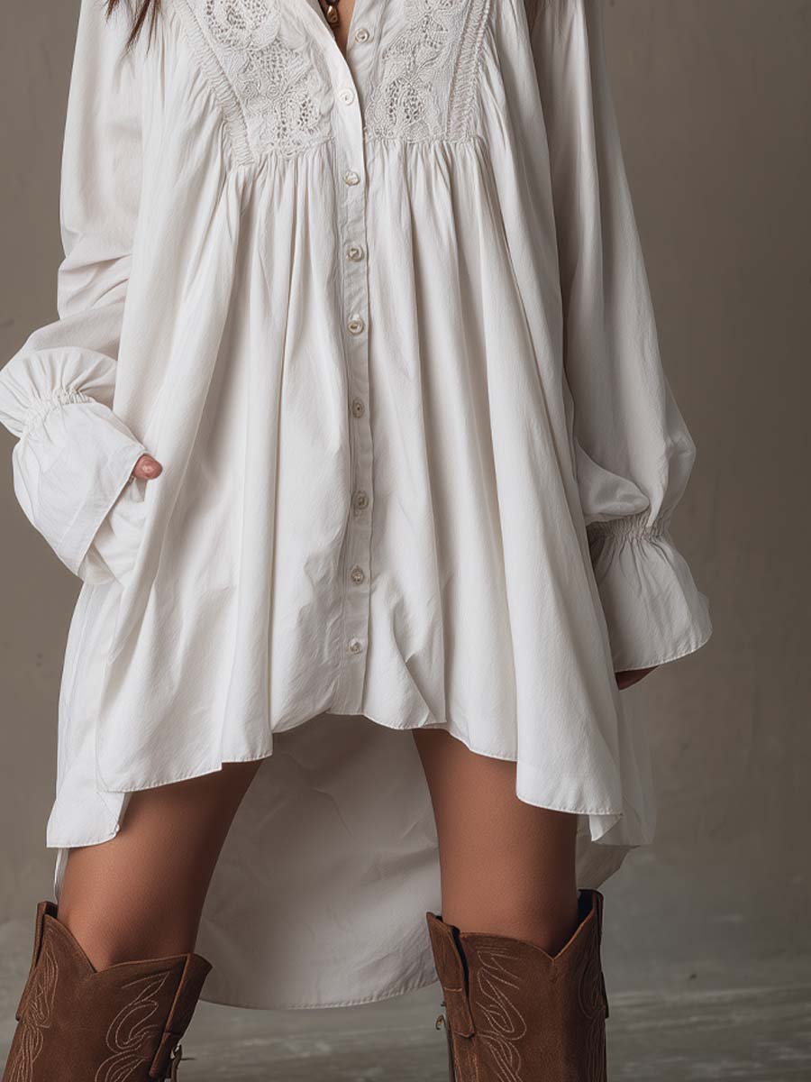 Camelia | Lace-Trimmed Shirt Mini Dress