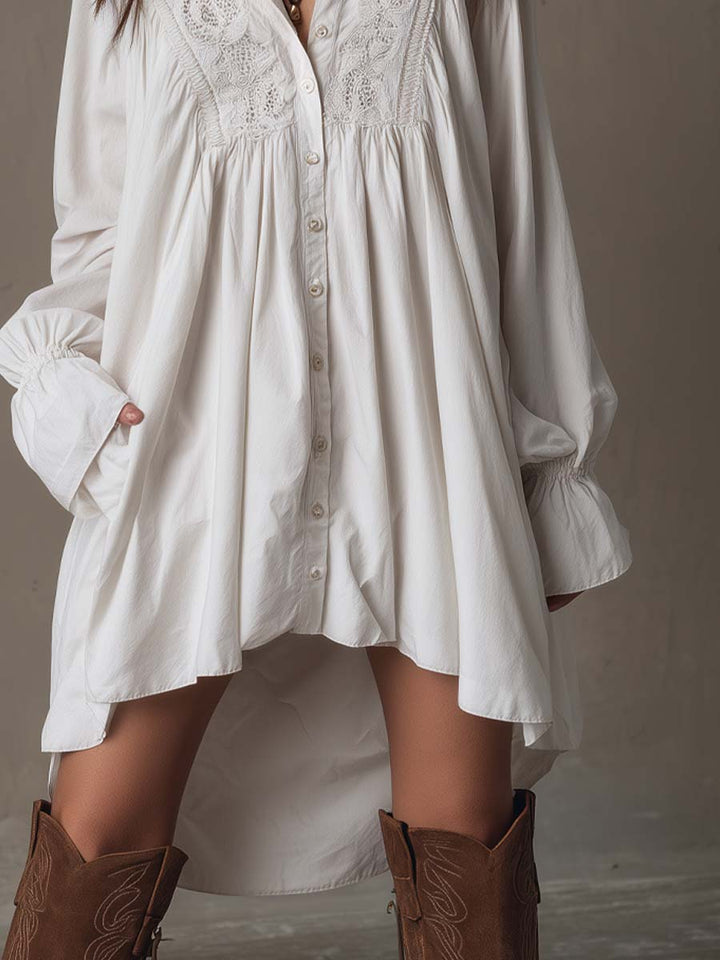 Camelia | Lace-Trimmed Shirt Mini Dress
