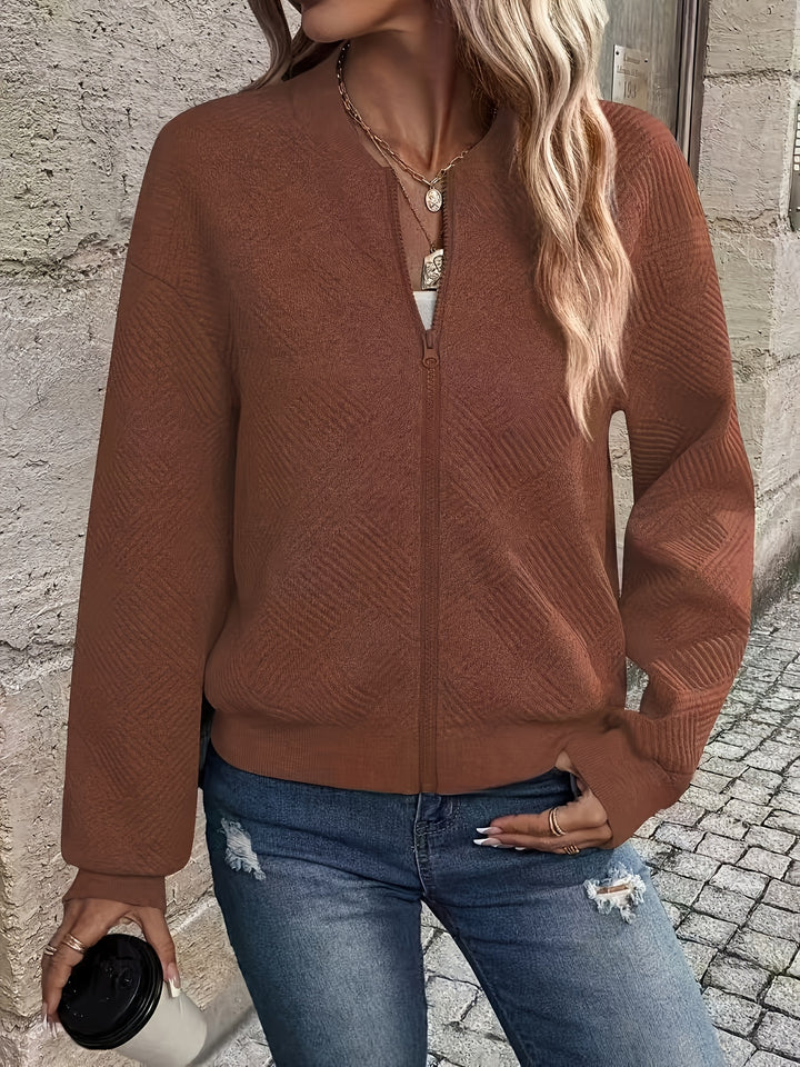 Delia | Textured Zip-Up Bomber Jacket