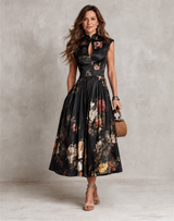 Aveline | Keyhole Pleated Floral Dress