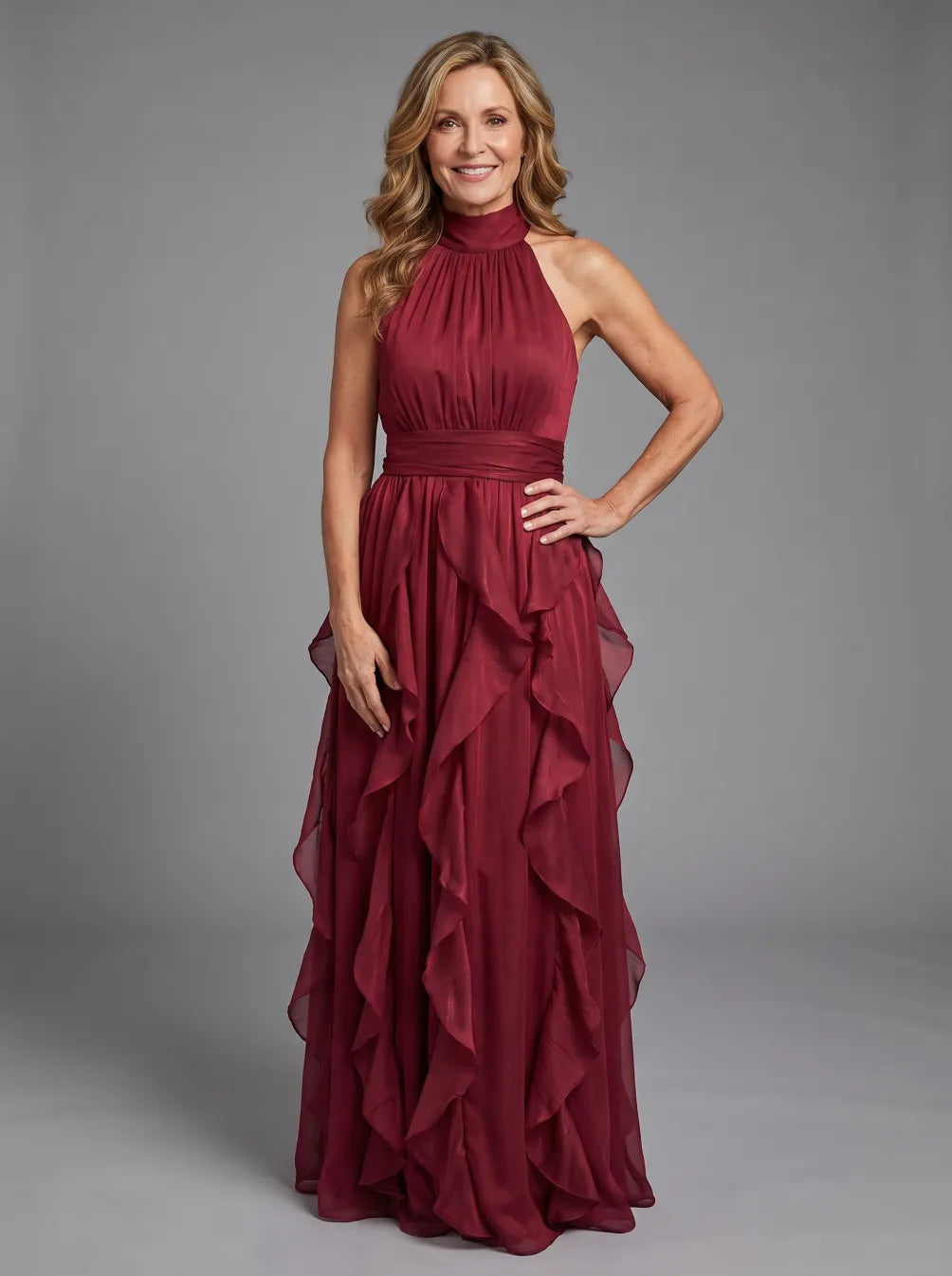 Elara | High-Neck Ruffle Maxi Dress