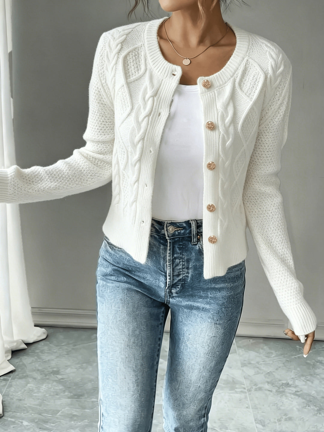 Lorraine | Cable-Knit Button-Front Cardigan
