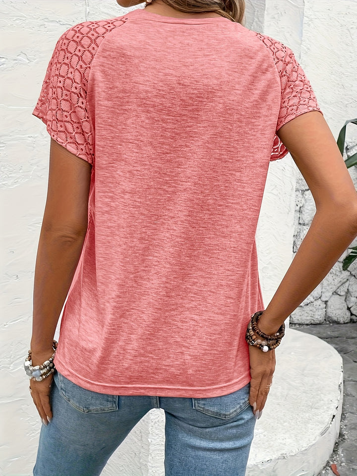 Delphina | Lace-Sleeve Round Neck Top
