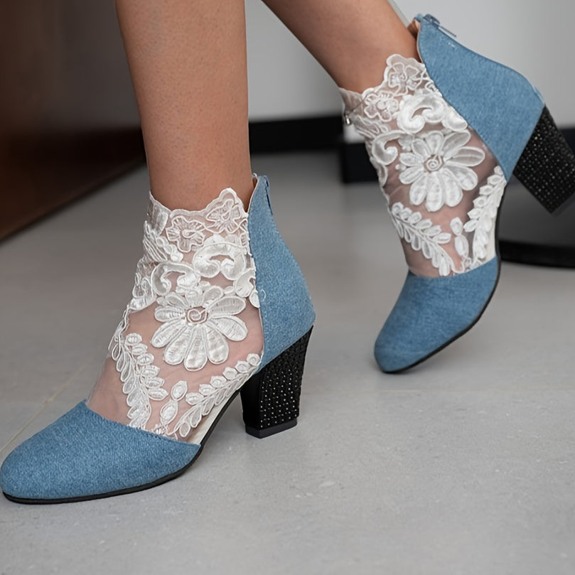 Marguerite Rose | Floral Lace Heeled Ankle Boots