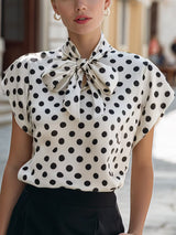 Sylvia | Polka Dot Bow-Neck Blouse