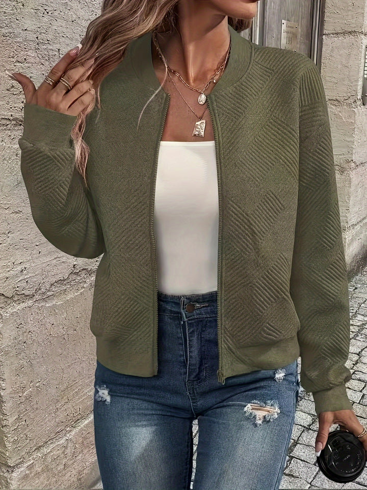 Delia | Textured Zip-Up Bomber Jacket