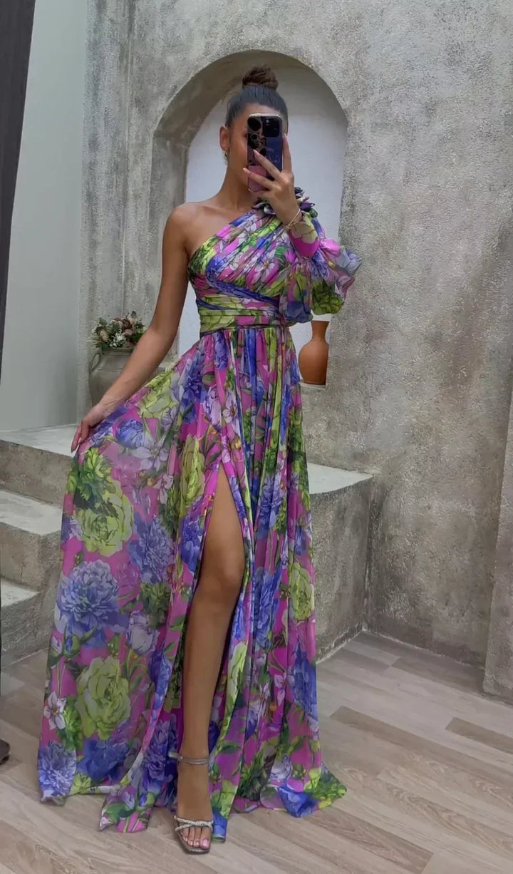 Ivy | Flowing One-Shoulder Floral Maxi Dress