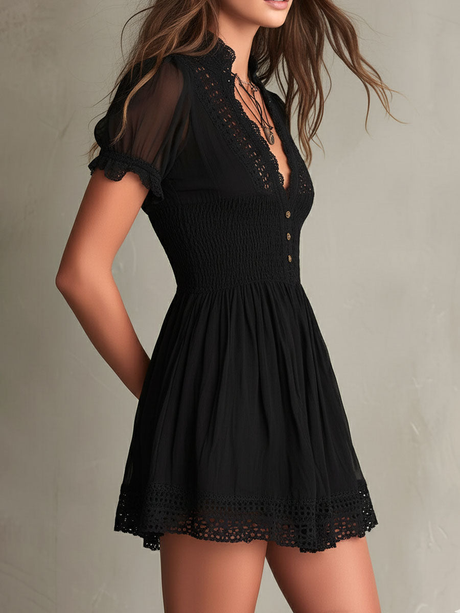Callista | Smocked Lace-Trim Mini Dress