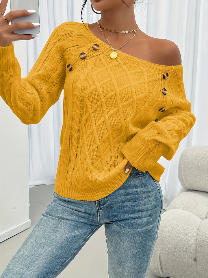 Eleanora | Cable-Knit Button-Trim Jumper
