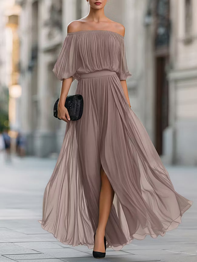 Adriana | Off-Shoulder Pleated Maxi Dress