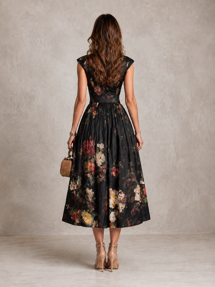 Aveline | Keyhole Pleated Floral Dress