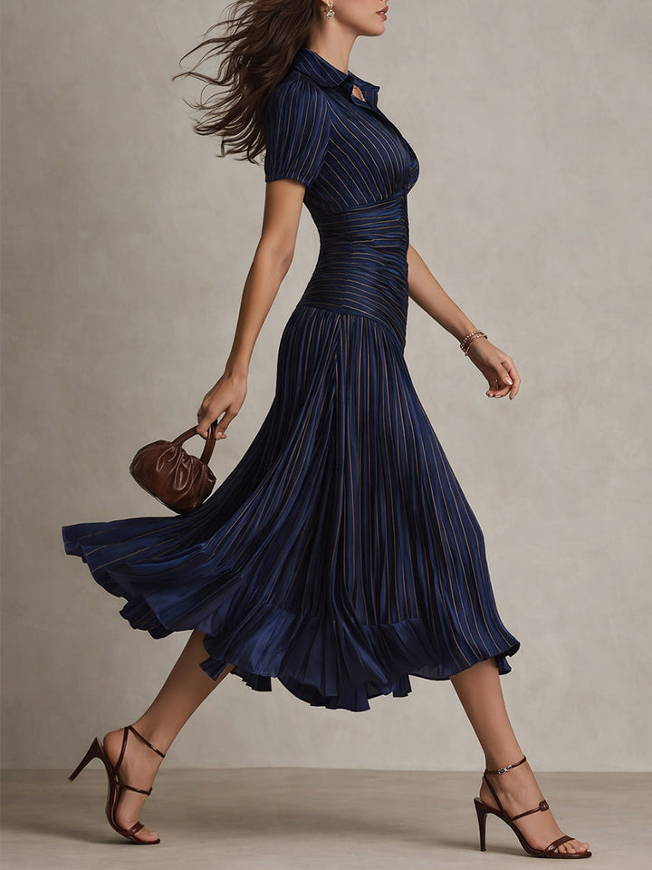 Vivian | Pleated Striped Midi Dress