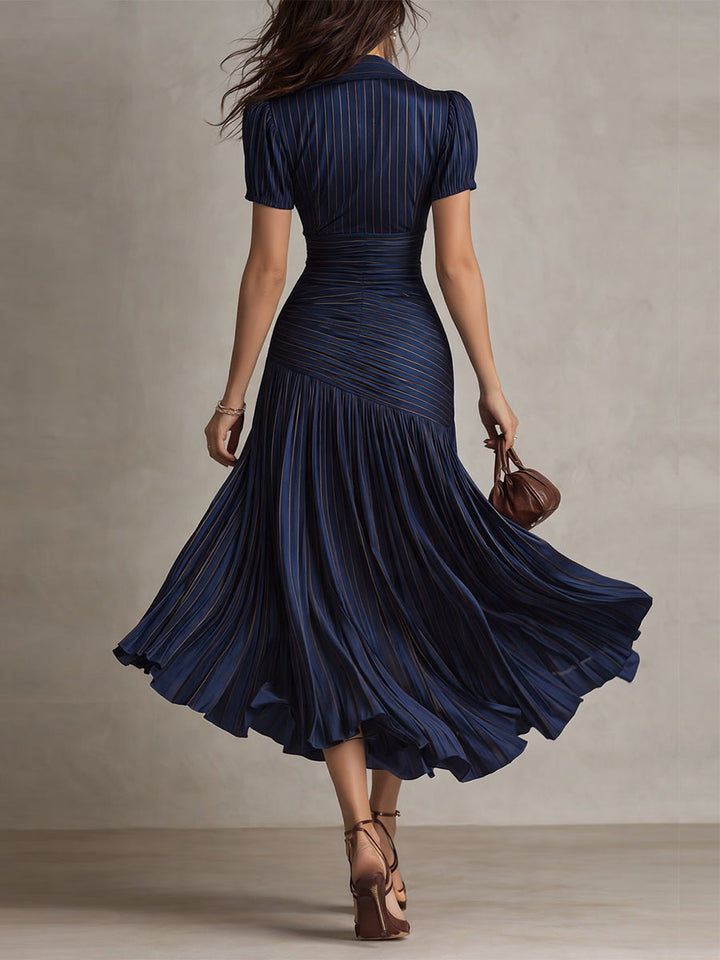 Vivian | Pleated Striped Midi Dress