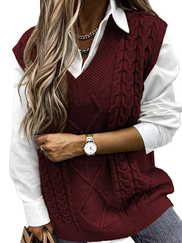 Vivian | Cable-Knit V-Neck Sweater Vest