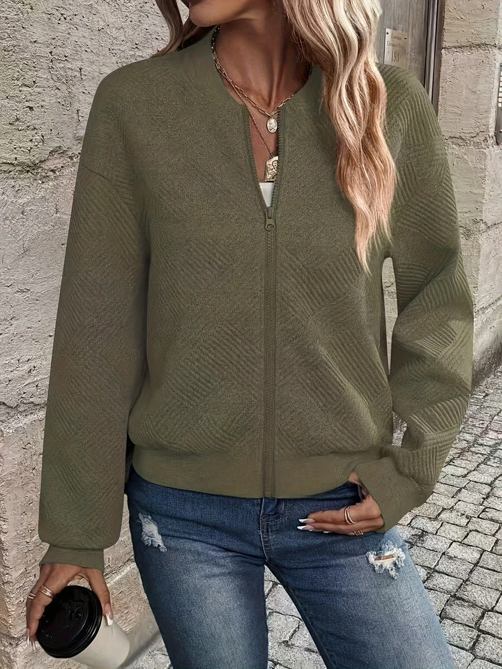Delia | Textured Zip-Up Bomber Jacket