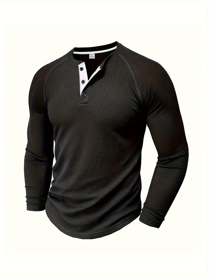 Roland | Textured Button-Placket Long-Sleeve Top