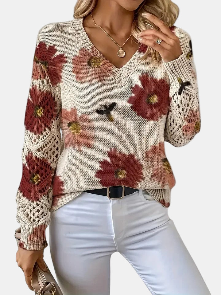 Freya | Floral V-Neck Jumper