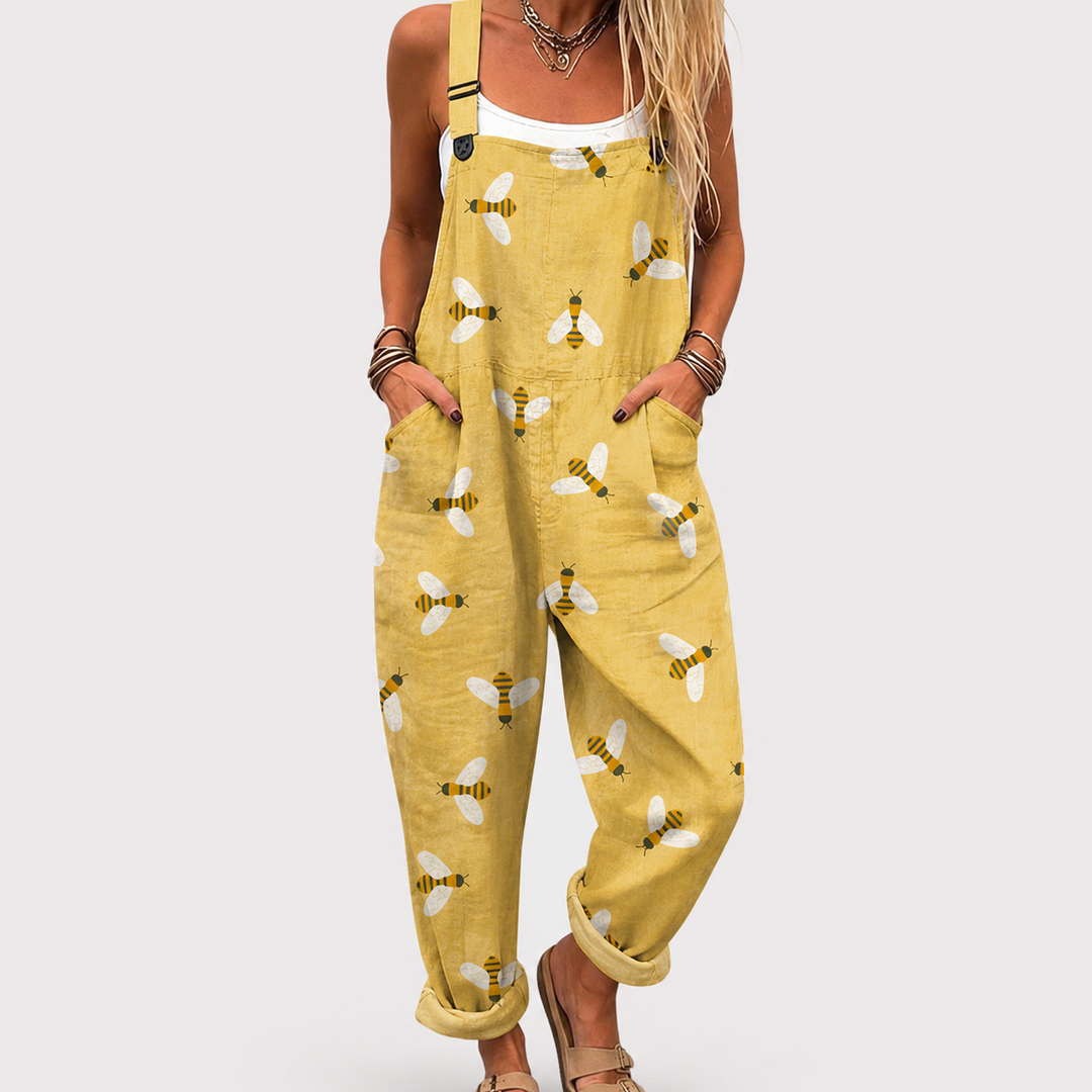 Orlaith | Relaxed Bee Print Dungaree Jumpsuit