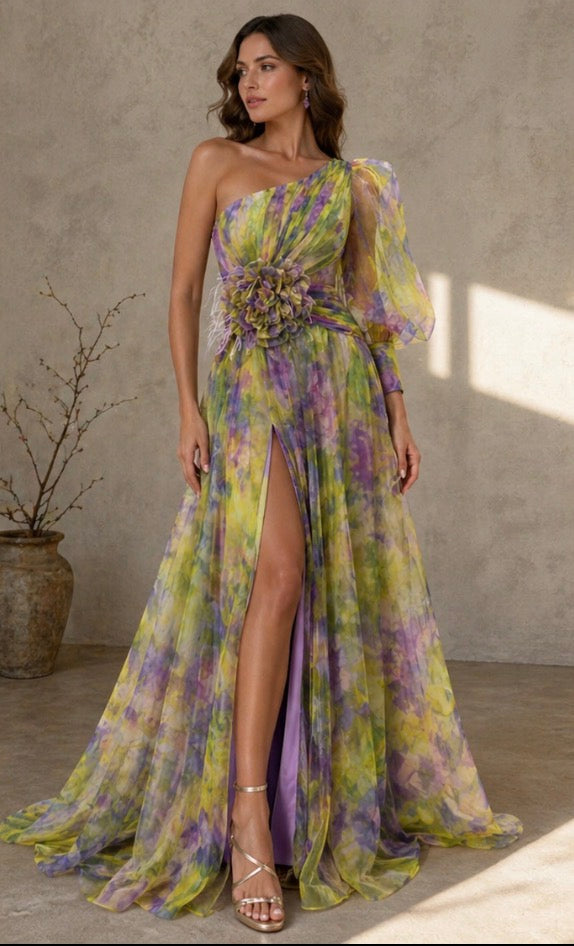 Beatrise | One-Shoulder Floral Evening Gown