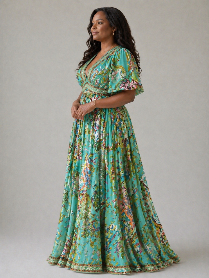 Cynthia | Flowing Puff-Sleeve Maxi Dress