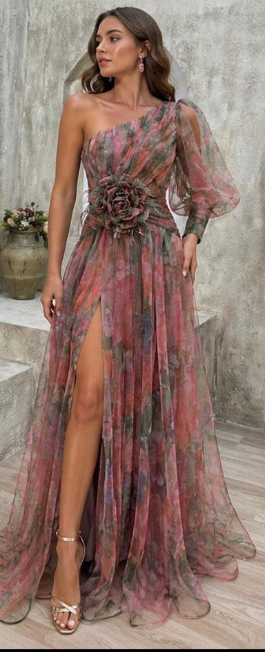 Beatrise | One-Shoulder Floral Evening Gown