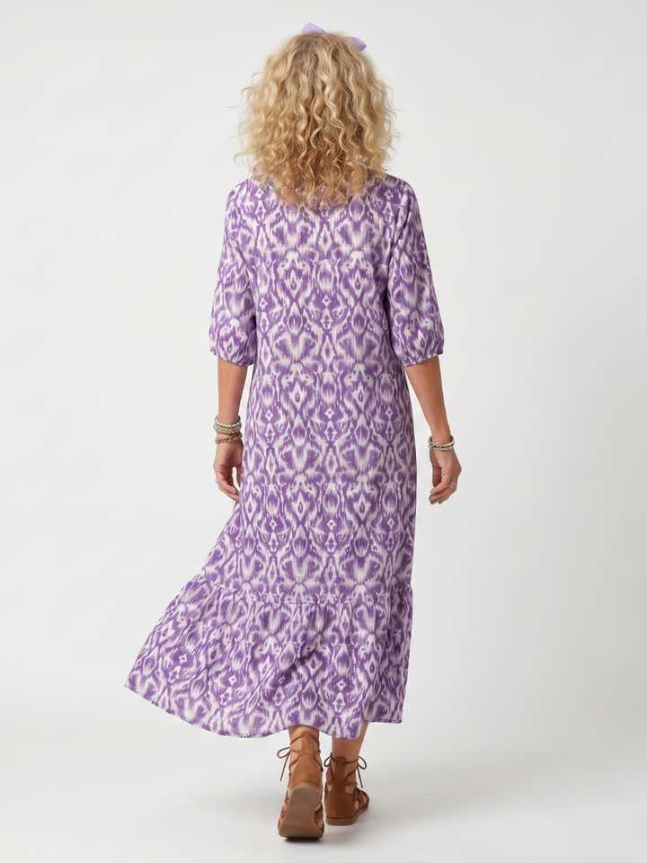 Heather | Printed Tassel-Tie Midi Dress