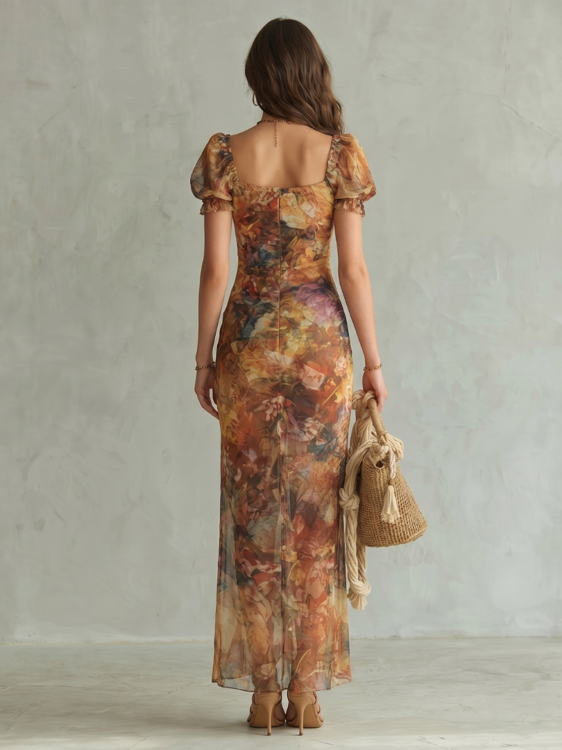 Aurora | Ruffled-Sleeve Ruched Midi Dress