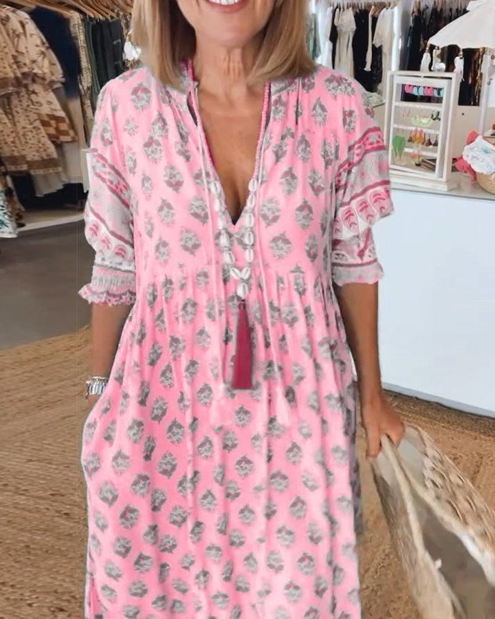 Emmeline | Bohemian Floral V-Neck Dress