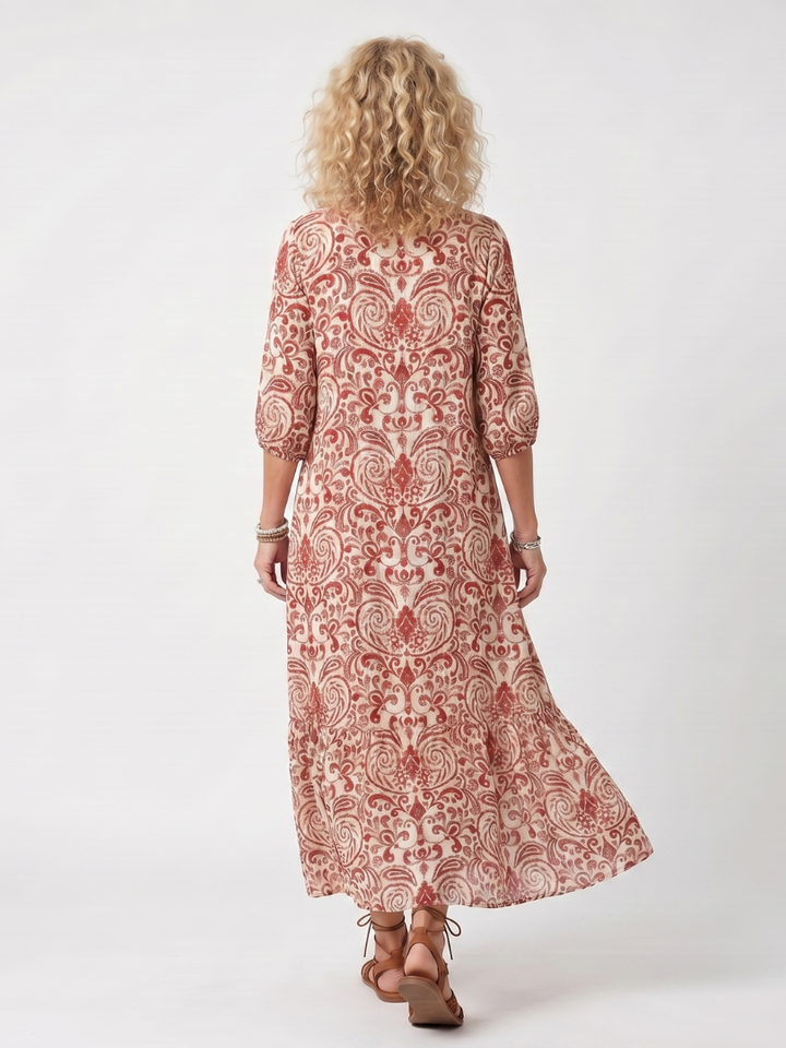 Maisie | Ornate Print Tassel-Tie Midi Dress