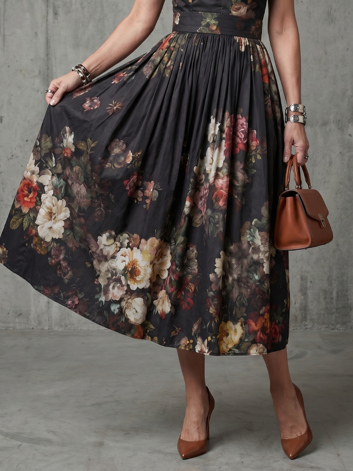 Charlotte | High-Neck Keyhole Floral Midi Dress