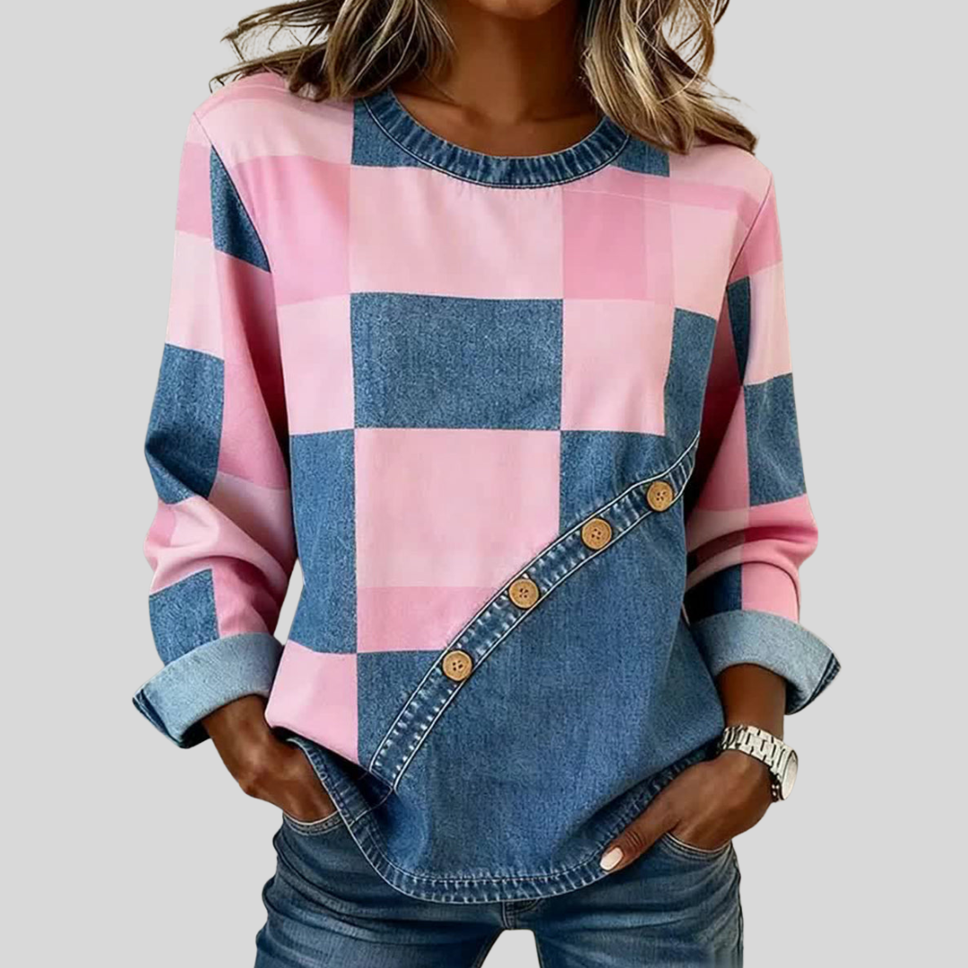 Pamela | Buttoned Patchwork Top