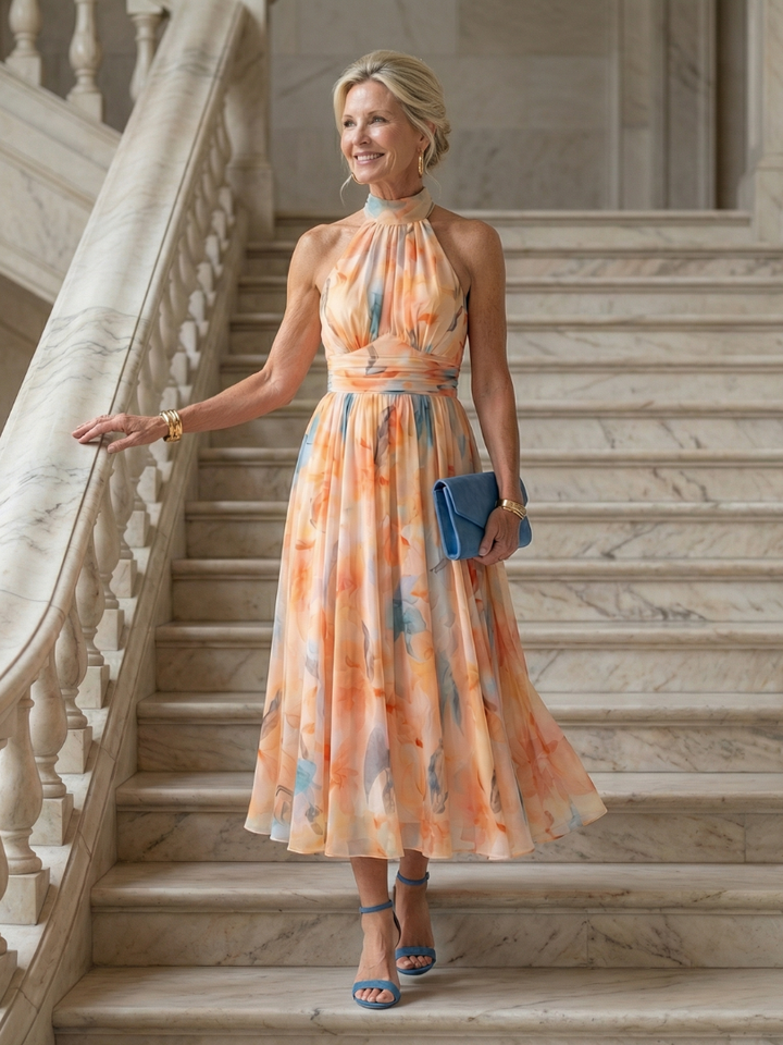 Corinne | Flowing Halter Midi Dress