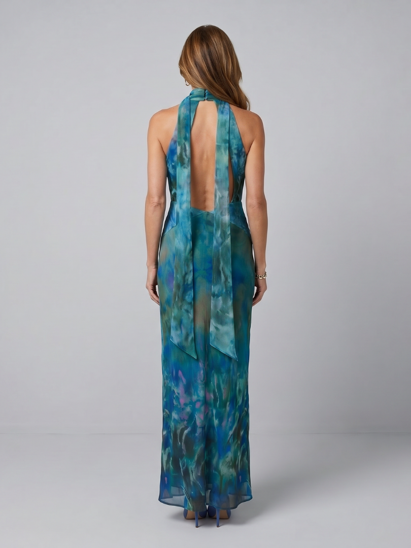 Elara | Keyhole Halter Maxi Dress