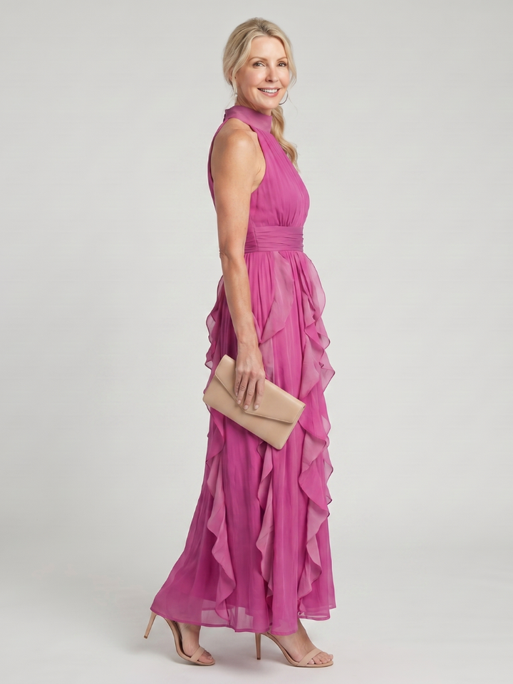 Amara | High-Neck Ruffle Maxi Dress