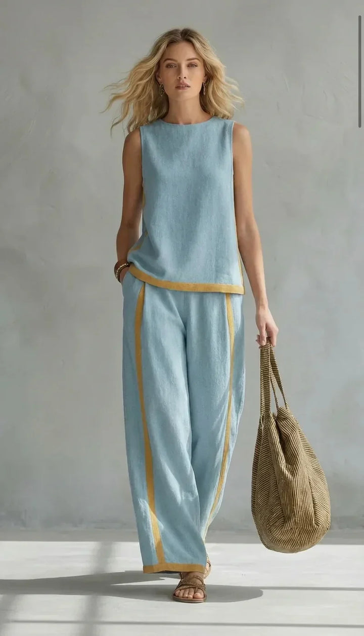 Winona | Contrast-Trim Wide-Leg Two-Piece Set